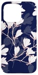 iPhone 15 Pro Max White Leaves on Deep Navy Background Case