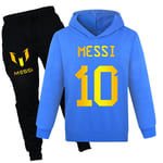 Barn Pojkar Flickor Messi Fotboll Fotbollströjor Träningsset Hoodie Toppar+Byxor Mörkblå Dark blue 140 cm