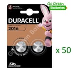 50 x Duracell CR2016 3V Lithium Coin Cell Battery 2016, DL2016, BR2016, SB-T11