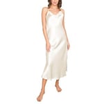 Lady Avenue Pure Silk Long Nightgown With Lace Benhvit silke X-Small Dame