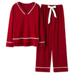 Pajamas Femme Sets Impression Pijamas Printemps Automne Manches Longues Coton Maison Vêtements Col en V Femmes Pyjamas Coton Femmes Deux Pièces Pyjamas Nouveau-Rouge_XL