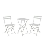 Ensemble de 2 chaises et table carrée pliante métallique de terrasse Bistreau blanc O91