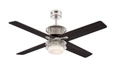 Ventilateur de Plafond d'Intérieur Westinghouse Lighting Oscar de 122 cm en Nickel Brossé avec Télécommande d'éclairage et de Ventilateur, Luminaire LED à Intensité variable avec Verre Opale Dépoli