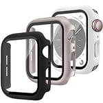 3 Pièces PC Coque pour Apple Watch Serie 3/2/1 38mm avec Protection ecran en Verre Trempé,Ultra Mince Étui Dur de Anti-Rayures Verre Trempé Écran Coque pour iWatch 38mm ，Noir/Starlight/Blanc