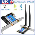 Dual-Band 2.4/5G 433M Wireless BT WiFi Card PCI-E 802.11AC For Desktop PC UK