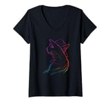 Womens Stylish Cat in Hat with Rainbow Colors V-Neck T-Shirt