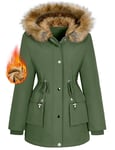 heekpek Manteau Femme Hiver Doudoune Chaude Veste Polaire Longue Blouson Femme Chic Manteaux Parka Imperméable à Capuche et Zippé, Vert Armée, S