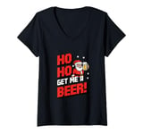 Womens Ho Ho Ho! Get Me A Beer! 8-bit Santa Christmas Festive Beer V-Neck T-Shirt