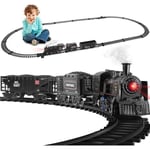 Jouets De Circuit Train Electrique avec Fumé, Lumières et Son, Jouet de Train à Vapeur Télécommande avec Wagons de Fret et Voies