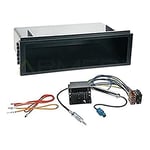 Sound-way Kit Montage Autoradio, Cadre Façade 1 DIN avec Supports de Montage, Cable Adaptateur Connecteur ISO, Adaptateur Antenne Compatible avec VW Volkswagen Lupo, Fox, T5, Passat, Golf IV