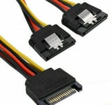 15Pin Male to 2 x 15Pin Female SATA Power Supply Extension Cable Y Splitter 20cm