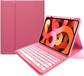 Étui Avec Clavier Pour Ipad 10e Génération 11"",Touches Rondes Colorées,Clavier Bluetooth Amovible Et Porte-Crayon Pour Ipad 10 2022 11"" (Rose Foncé)