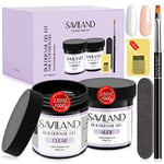 Saviland Gel Construction Ongle U V Kit, 2*100g Dur Gel Clair et Nudes pour ongles, Professionel Builder Gel avec 100PCS Chablon Ongle et Pinceau à Ongles Lime à Ongles pour Extension l'Ongle