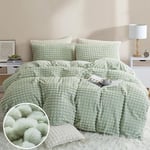 Tospass Hiver Housse de Couette Flanelle 240x260 2 Personnes Fausse Fourrure Polaire Chaude Vert Carreaux Parure de Lit Adulte Réversible Velours avec Fermeture Éclair avec 2 Taies d'oreiller 65x65cm