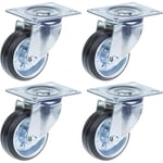 80mm 3" black rubber swivel castors with top plate 70kg - set of 4