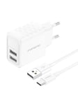 Foneng EU53 2xUSB-A 2.4A network charger (White) + USB-C cable