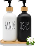 Kitchen Hand and Dish Soap Dispenser Set, 16 oz Glass Liquid Soap Dispenser wit