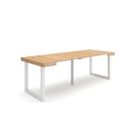 Table console extensible, 220, pour 10 personnes, 222x90x77cm, Pieds bois massif, couleur Chêne