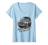 Womens Vintage Skeleton Car Drive Into The Night Spooky Halloween V-Neck T-Shirt