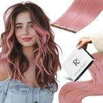 RUNATURE Adhesive Extension Cheveux Naturel Rose Tape Extension Adhesif Cheveux Humain Remy Extension Cheveux Naturel Adhesive Bande Invisible 22 Pouces/55cm 10 Pièces/25g