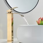 Robinet avec Haut Robinet pour Lavabo ou Vasque de Salle Bain, Chaude et Froide Réglable de Mitigeur Lavabo, Laiton Chromé(Garantie à vie) (Or)