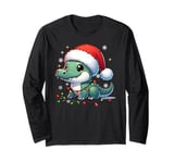 Cute Baby Alligator in Santa Hat with Christmas Lights Long Sleeve T-Shirt