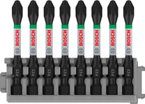 Bosch Professional 8pcs. Screwdriver Bit Set Phillips (Impact Control, 8 x PZ2 Bits, Length 50mm, Pick and Click, Accessory Impact Drill), Cranberry