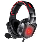 Casque de jeu pour PS4 Xbox One PS5 Sega Dreamcast PC PS2 Casque de jeu a r¿duction de bruit sur l'oreille avec microphone et amp; Lumiere LED-Noir Rouge_XINENGJI