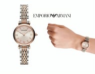 EMPORIO ARMANI AR11223 GIANNI T-BAR SILVER/ ROSE GOLD WOMENS LADIES QUARTZ WATCH