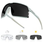 Odoland Lunettes de Cyclisme Photochromique pour Homme Femme Adulte Lunette de Velo Anti UV Lunette de Soleil Velo pour Randonneé Pêche Conduite, Noir