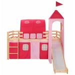 Lit mezzanine d'enfants avec toboggan et échelle Pin 208x230 cm Noir - Fimei