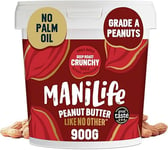 ManiLife Deep Roast Crunchy Peanut Butter, 900g Tub - Rich and Intense Vegan Peanut Butter Made from Single Origin Grade-A Argentine Peanuts - No Palm Oil, No Added Sugar, No GMOs