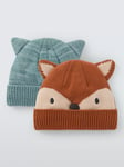 John Lewis Baby Fox Beanie, Pack of 2, Orange