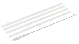 FACKELMANN Pailles en plastique réutilisables durables et écologiques avec brosse pour le nettoyage. Passe au lave-vaisselle et idéal pour les fêtes et la maison, blanc, 0,6 x 23 cm, 4 + 1 unité.