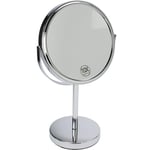 Fantasia Miroir sur Pied Rond Double Face grossissant Normal et 10 x Ø 18 cm, Hauteur 32 cm, Miroir cosmétique métal/argenté