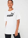 Puma Women's Essentials Logo Boyfriend Tee - White, White, Size S, Women