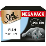 120 X 85g Sheba Fine Flakes Adult Wet Cat Food Pouches Mixed Fish In Jelly