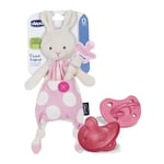 Chicco Coffret cadeau 16-36 mois, Pocket Friend Baby Rabbit Dummy Holder, pratique et hygiénique, coffret douceur, idée cadeau, rose