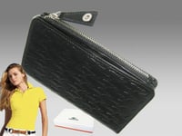 LACOSTE PURSE WALLET Women's Leather Vintage 13L Pied De Croc Slg4 Black NEW