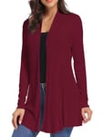 iClosam Gilet Femme Long Tricot Veste Femme Longue Pull Gilet Femme Manches Longue, Bordeaux, L