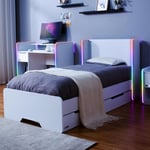 X ROCKER Electra 3ft Gaming Bed Trundle Drawers App Controlled LED Lights White