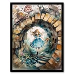 Artery8 Alice In Wonderland Watercolour Through The Looking Glass Whimsical Magical Adventure Painting Artwork Framed Wall Art Print 18X24 Inch