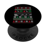 Pull de Noël moche rétro avec traîneau de Père Noël volant renne volant PopSockets PopGrip Adhésif