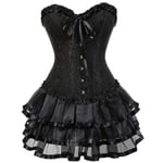 Women's Sexy Body Dress, Corset and Mini Skirt Set black XS