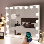 Hansong Miroir Coiffeuse - Miroir Maquillage LED 15 Lumières, Miroir Lumineux Maquillage 3 Modes, Miroir Hollywood, Miroir Maquillage Hollywood Contrôle Tactile, Miroir de Table USB