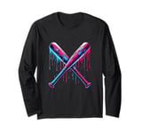 Cross Baseball Bat with SprinklesDrip Sports Player Softball Long Sleeve T-Shirt