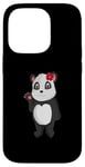 Coque pour iPhone 14 Pro Ours panda amusant avec fleur panda ours