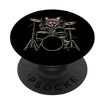 Tambour Rock and Roll Cat Drummer Vintage ROCK Cat PopSockets PopGrip Adhésif