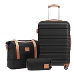 COOLIFE Set de Valises-Voyage Valise ABS avec Cadenas TSA Poignée télescopiq,1 Bagage Cabine Extensibles et 1 Portable Trousse de Maquillage (Abricot/Noir, Set de 3 Valises (24"))