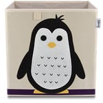 Lifeney 833364 Boîte de rangement pingouin, Coffre à jouet, compatible avec l'étagère IKEA KALLAX, Feutre, Polyester, Beige, Coloré, 33 x 33 x 33 cm